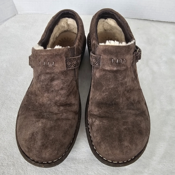UGG Oleander Brown Suede Shearling Lined Comfort Clogs Slip-On Shoes Size 8 - Picture 3 of 11